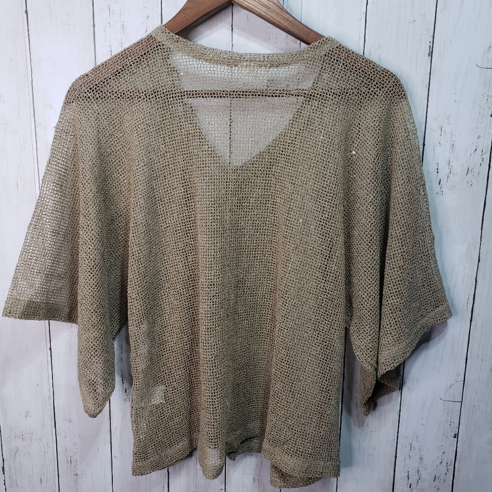Noelle Brown Open Knit Shirt Sequins One Size . - Picture 3 of 5
